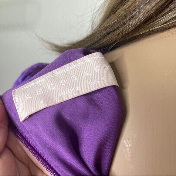 Keepsake Sz 4 Dress Purple High Neck Mini Long Sleeve Drape Party Classy Modest - Picture 8 of 15
